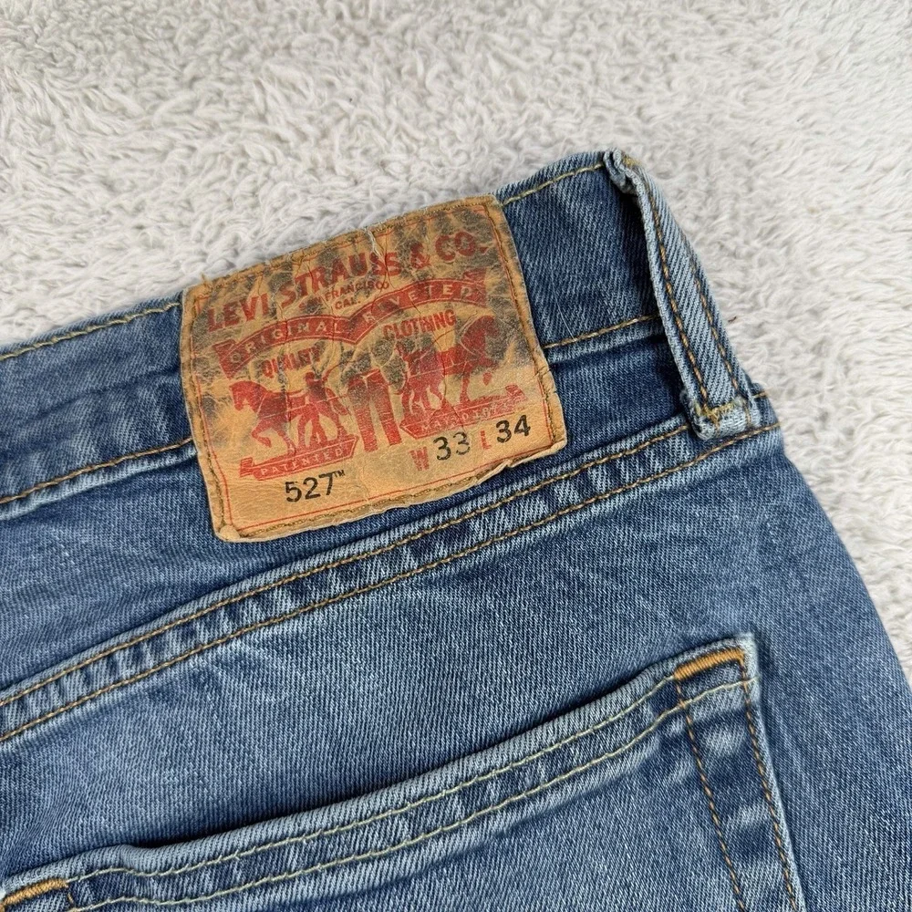 Levis 527 Jeans Mens 33x34 Slim Bootcut Blue Denim Cotton Medium Wash Pants